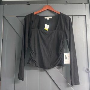 Black Long-Sleeve Square Neck Top